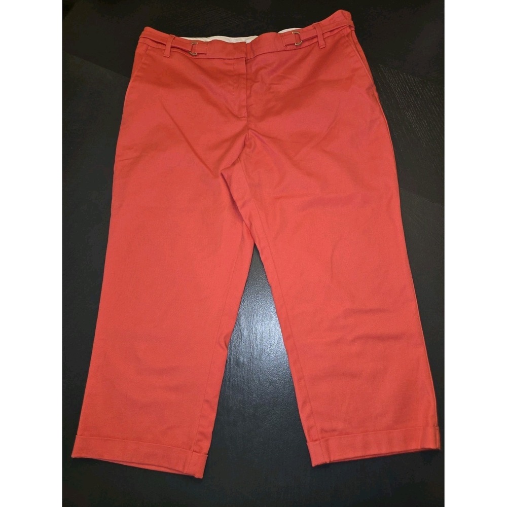 Women's Zac & Rachel Capri Pants Size 14 Red Faux Belt Stretch Cropped 34x21